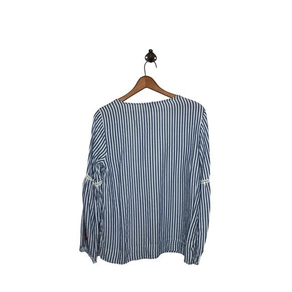Tommy Hilfiger Medium M Blue Striped Modal Cotton Embroidered Boho Peasant Top - Picture 2 of 3